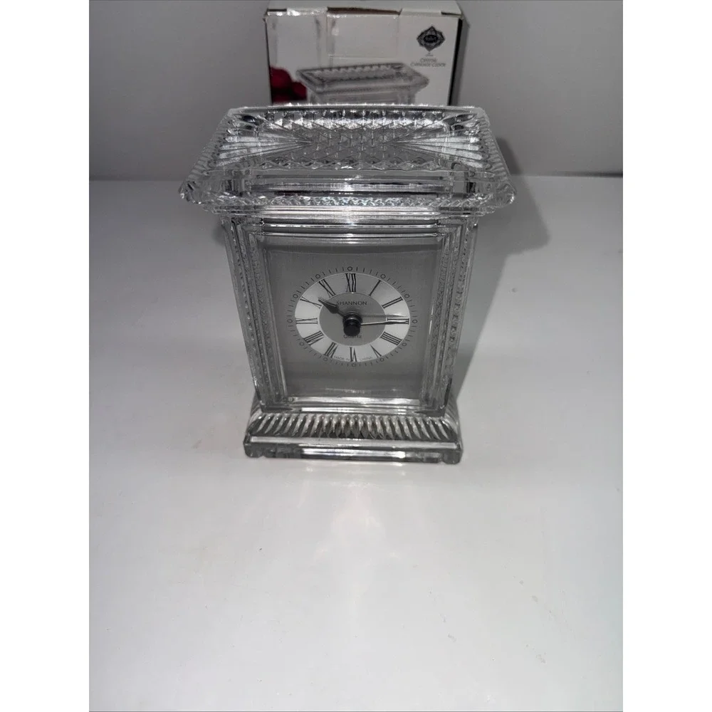 Shannon Crystal by Godinger Carriage Clock Lead Crystal Quartz Desk Mantle Clock